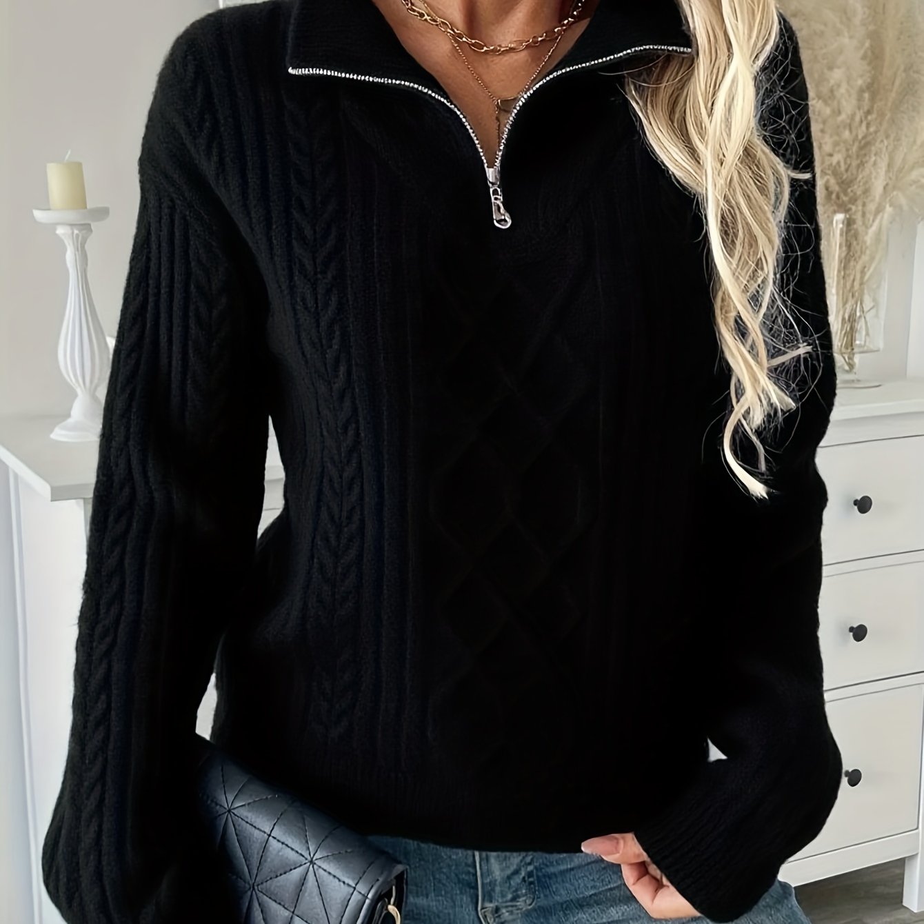 Josette | Half-Zip Cable Knit Sweater