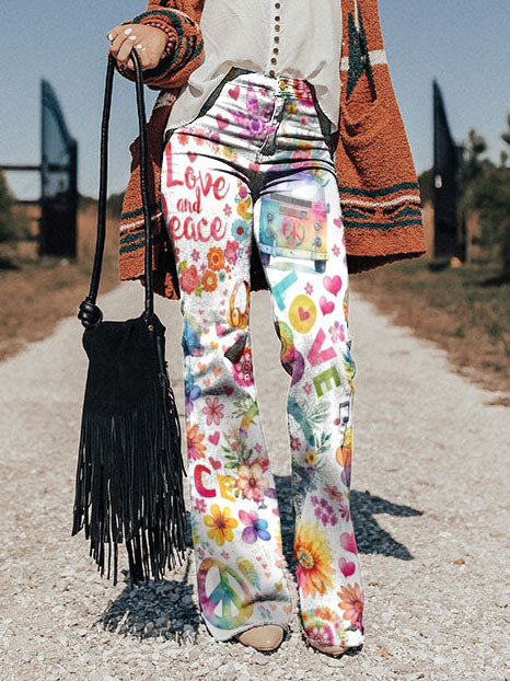 Hazel | Retro Peace Print Pants