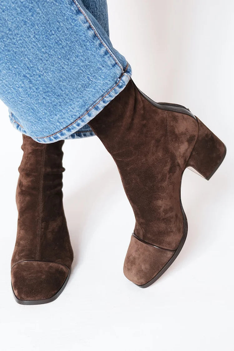 Elise | Velvet Square-Toe Boots