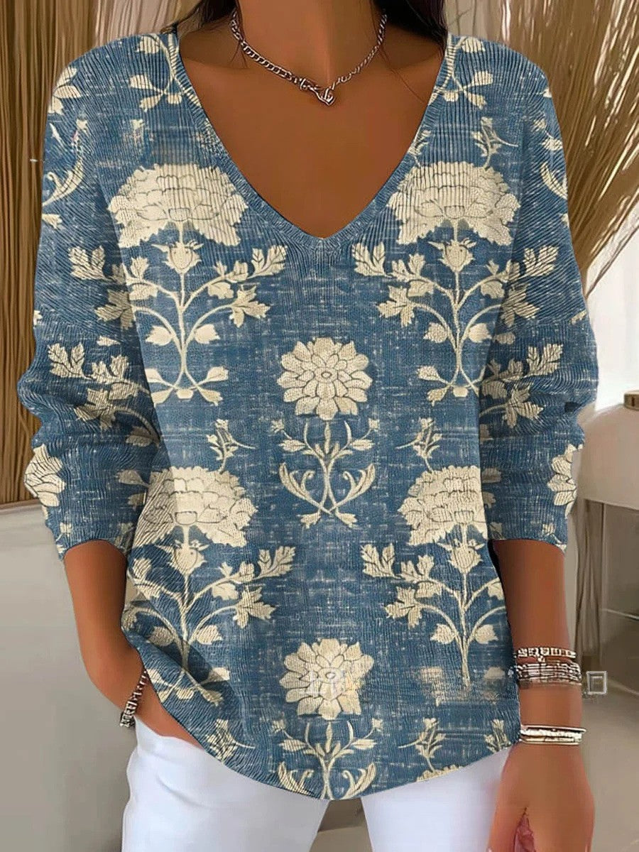 Isabel | Blue Vintage Floral Blouse