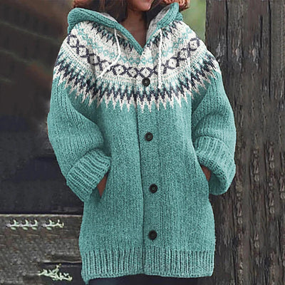 Keanna | Nordic Pattern Hooded Cardigan