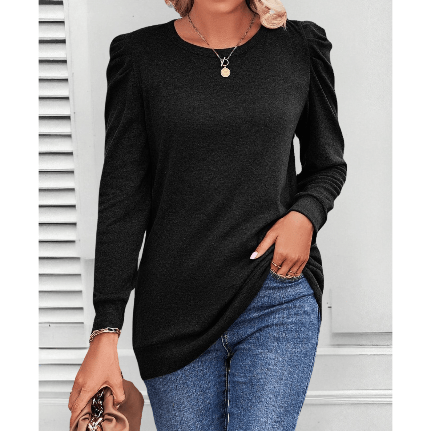 Darlene | Ruched Shoulder Long Sleeve Blouse