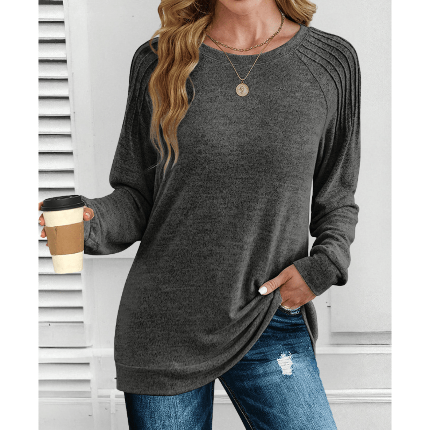 Brenna | Cozy Knit Long Sleeve Blouse