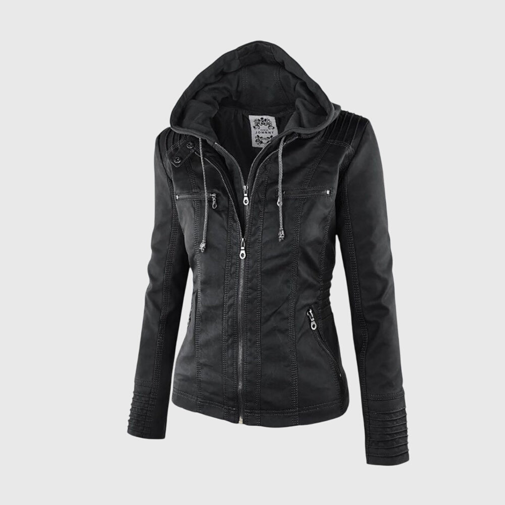 Nancy | Hooded Faux Leather Jacket