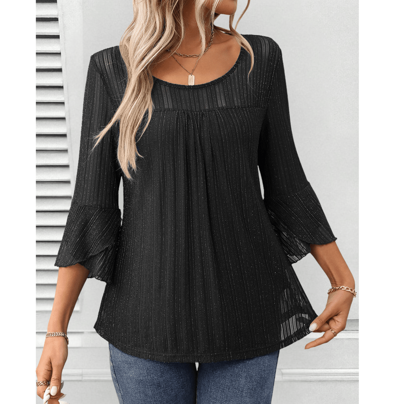 Colette | Sheer Flared Sleeve Blouse