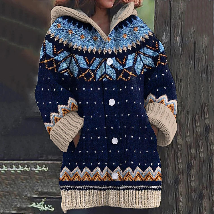 Keanna | Nordic Pattern Hooded Cardigan