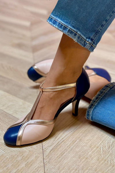 Deborah | Two-Tone T-Strap Heels