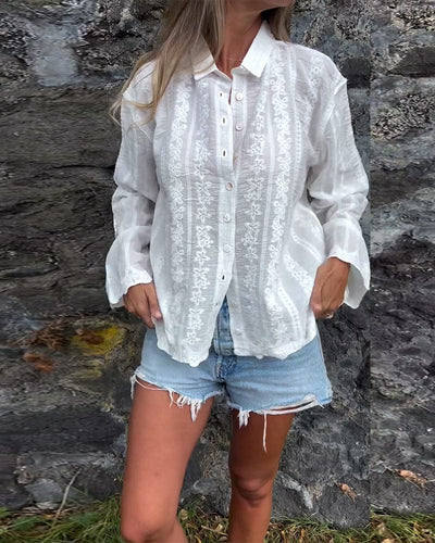 Hannah  | Embroidered Button-Up Blouse