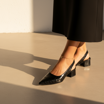 Noelle | Croc-Texture Slingback Heels
