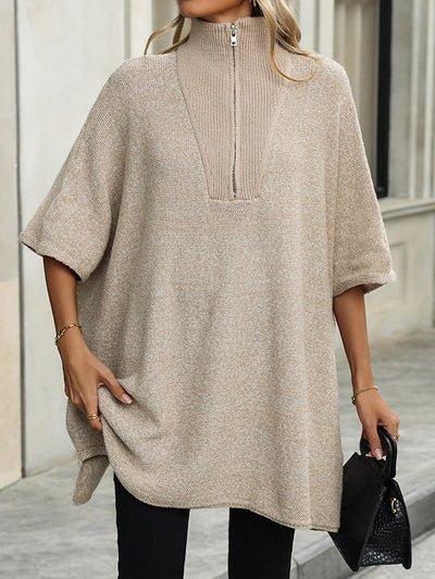 Olivia | Zip Collar Knit Sweater Poncho