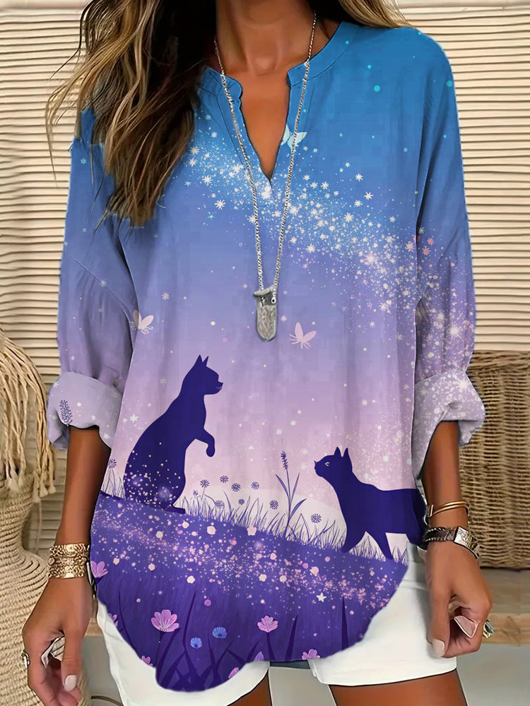 Claudia | Twilight Cat Print Shirt