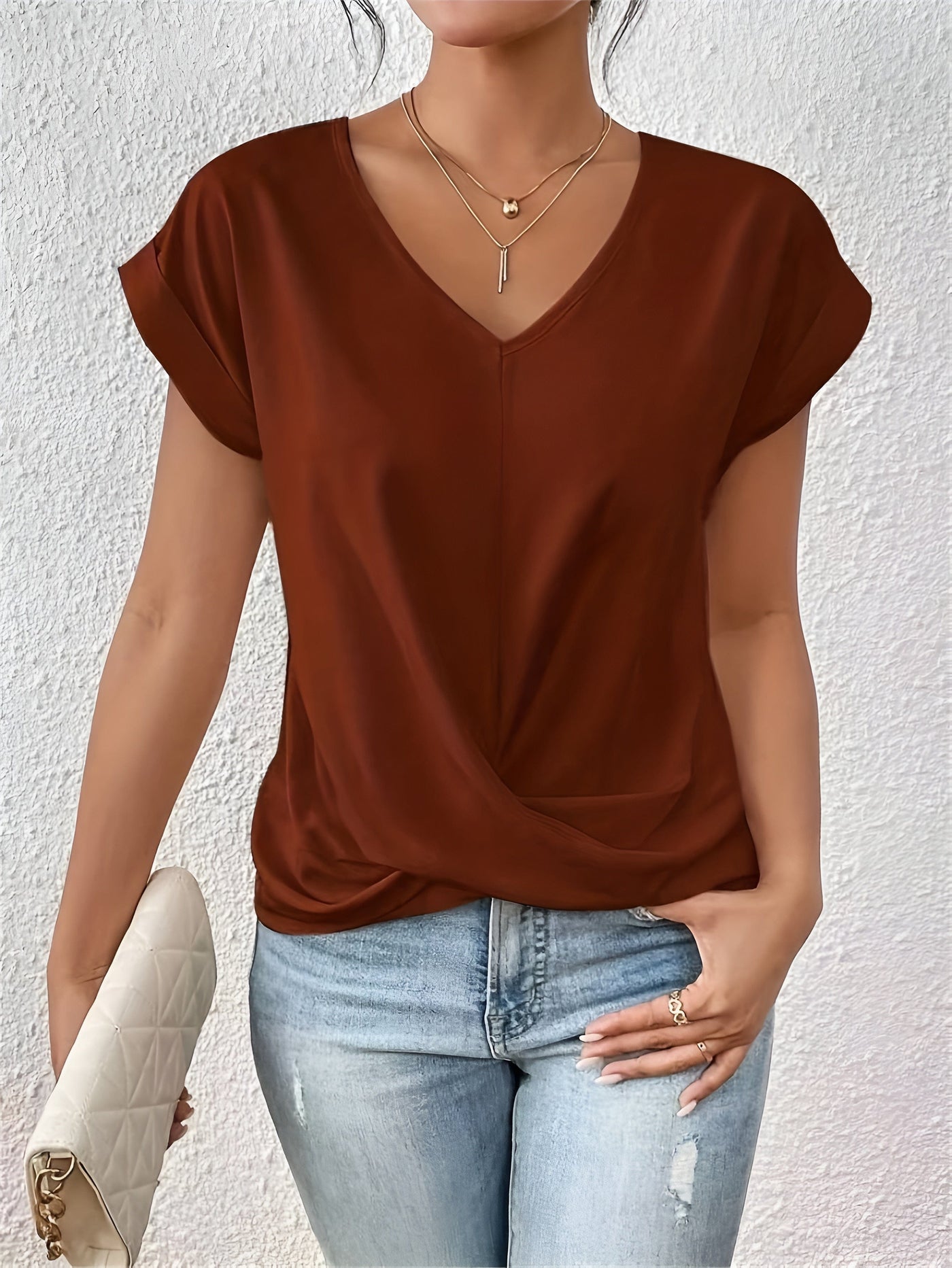 Kathleen | Twist Front V-Neck Blouse