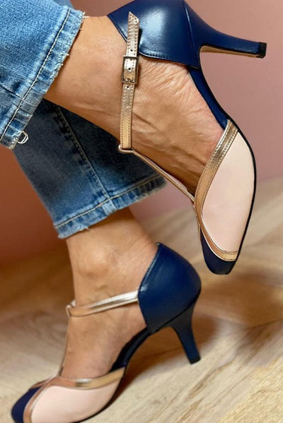 Deborah | Two-Tone T-Strap Heels