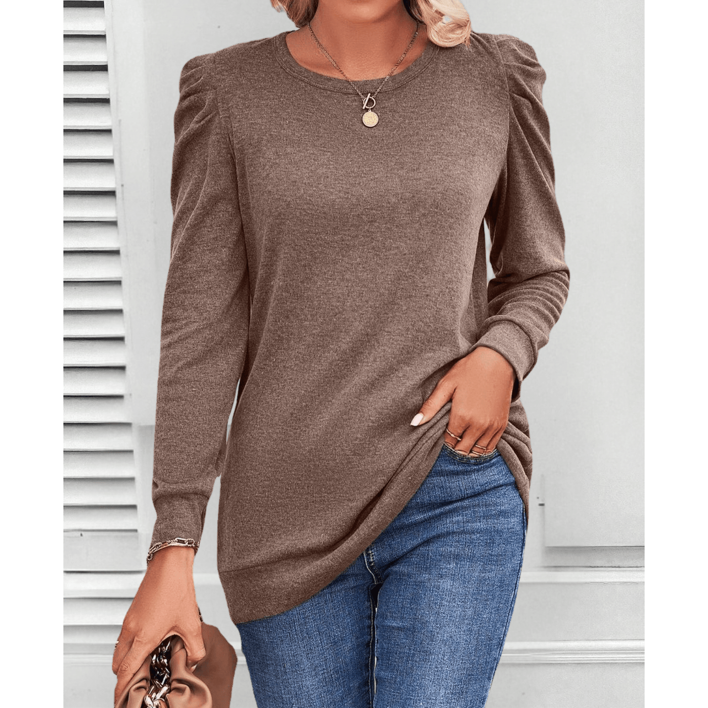 Darlene | Ruched Shoulder Long Sleeve Blouse