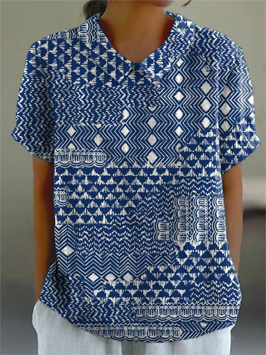 Elianna | Indigo Geometric Shirt