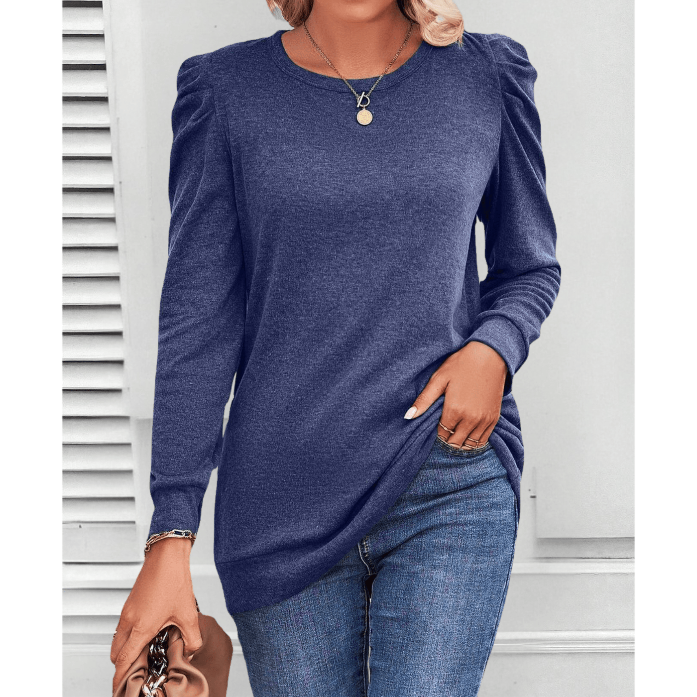 Darlene | Ruched Shoulder Long Sleeve Blouse