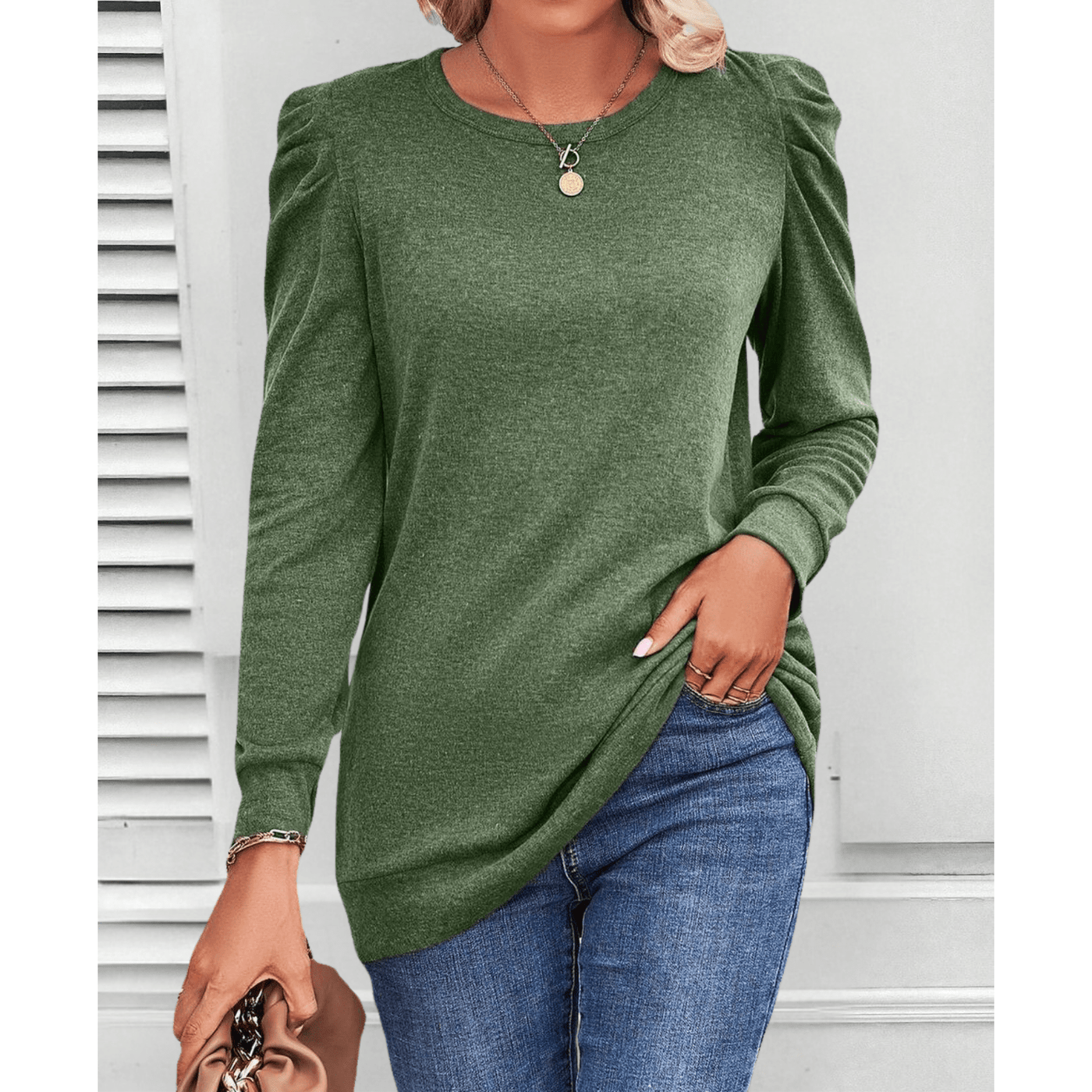 Darlene | Ruched Shoulder Long Sleeve Blouse