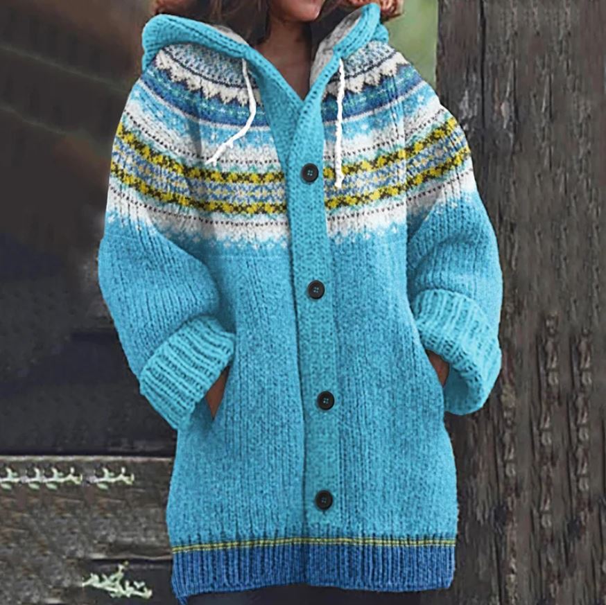 Izabella | Arctic Blue Knit Hooded Cardigan
