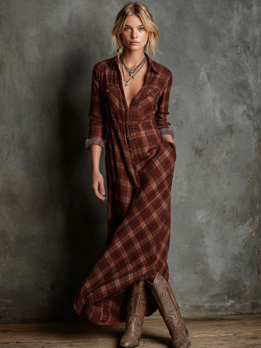 Hazel | Western Plaid Dress