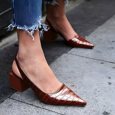 Noelle | Croc-Texture Slingback Heels