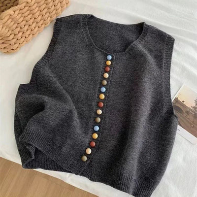 Maxine | Classic Knit Vest with Colorful Buttons