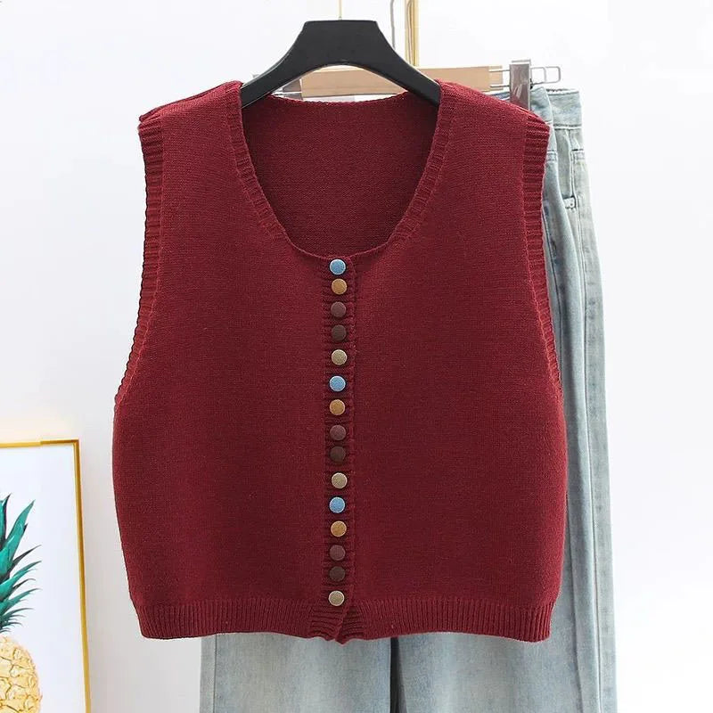 Maxine | Classic Knit Vest with Colorful Buttons