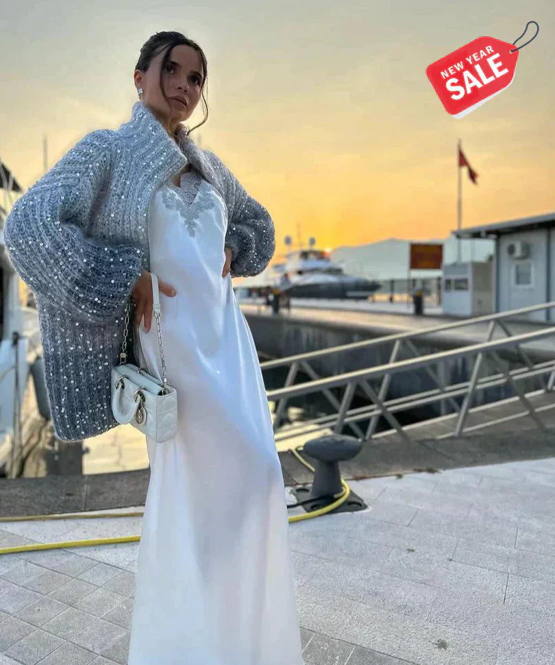 Holly | Shimmer Knit Zip Sweater