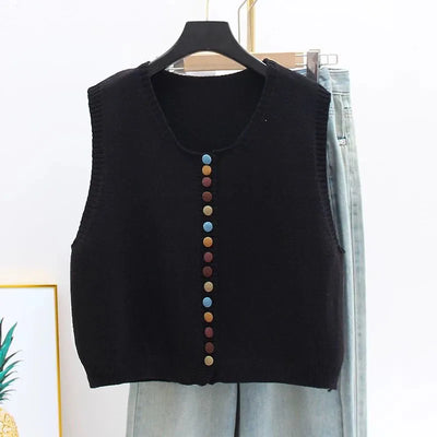 Maxine | Classic Knit Vest with Colorful Buttons
