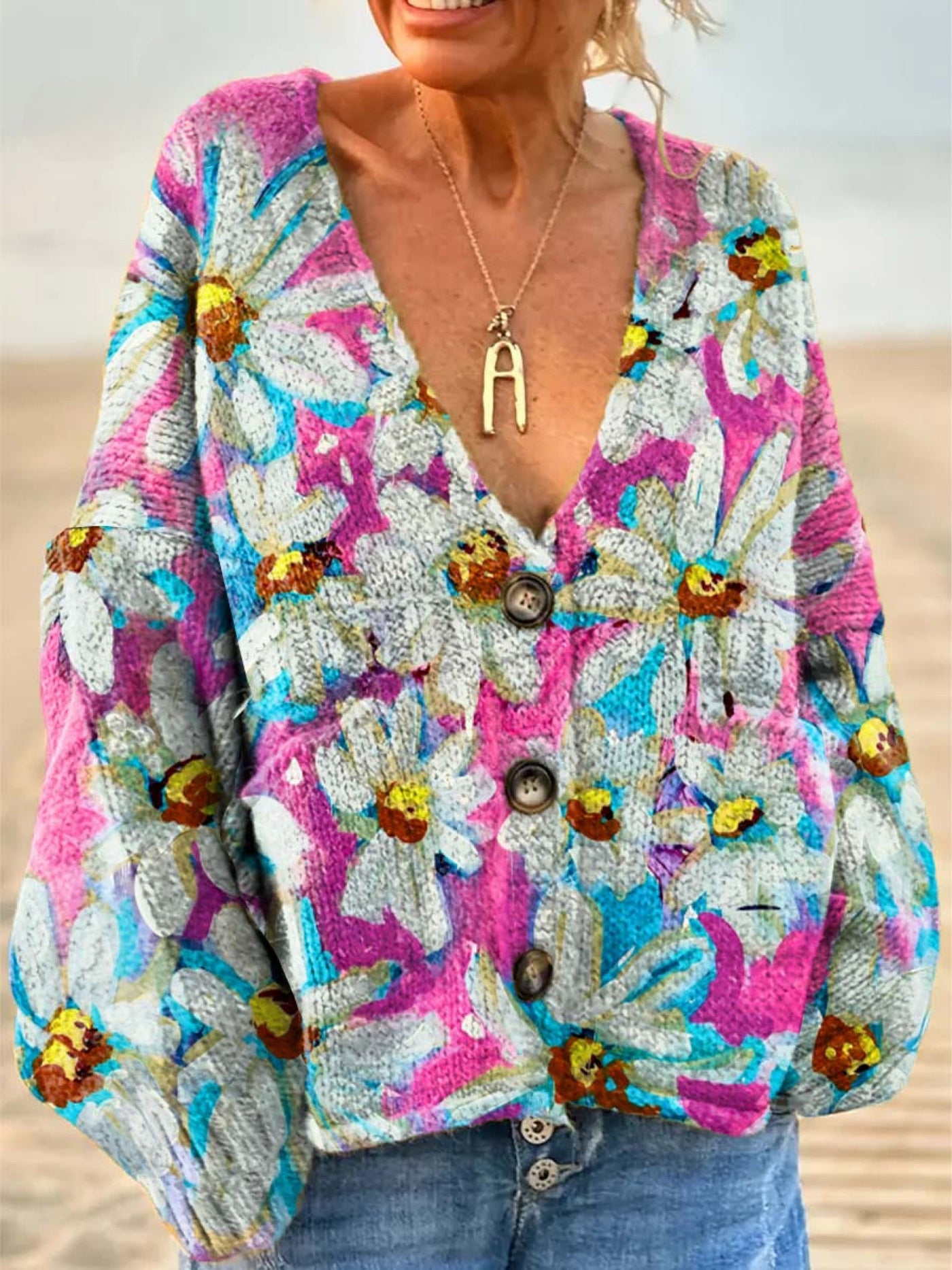 Beatrice | Colorful Daisy Knit Cardigan