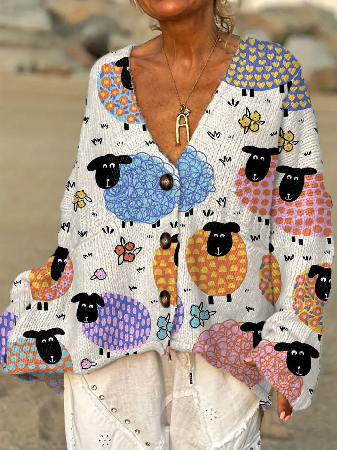 Elena | Playful Sheep Knit Cardigan