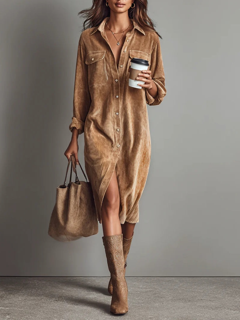 Camille | Effortless Corduroy Shirt Dress