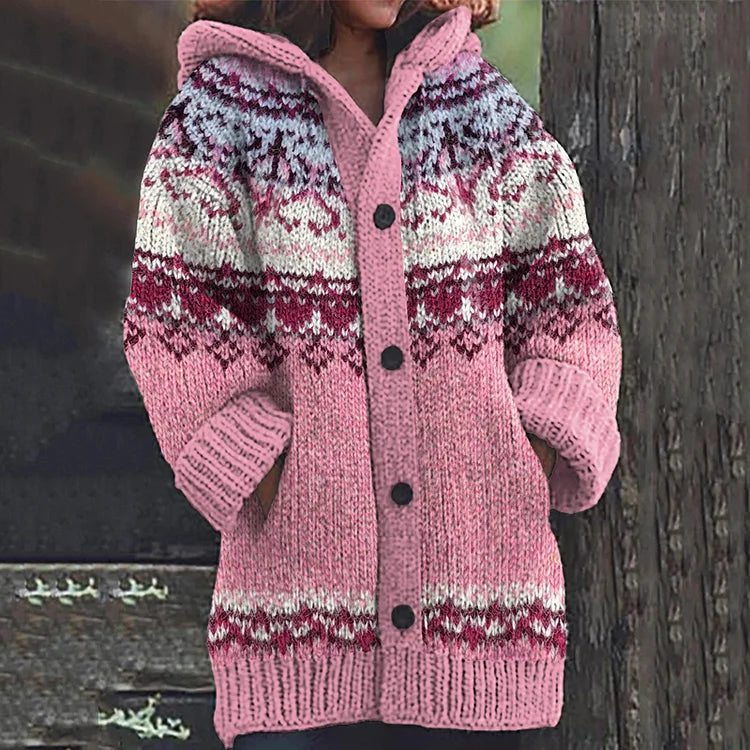 Keanna | Nordic Pattern Hooded Cardigan