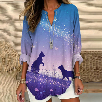 Claudia | Twilight Cat Print Shirt
