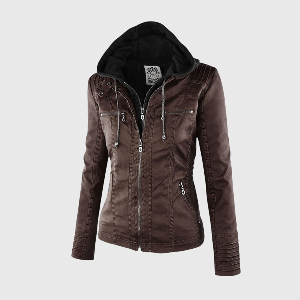 Nancy | Hooded Faux Leather Jacket