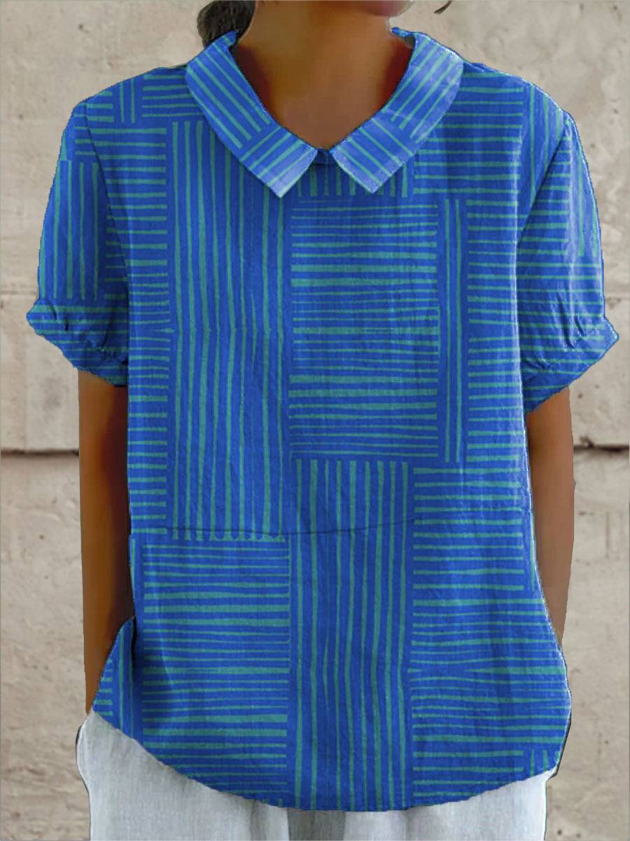 Daniella  | Blue Striped Patchwork Shirt