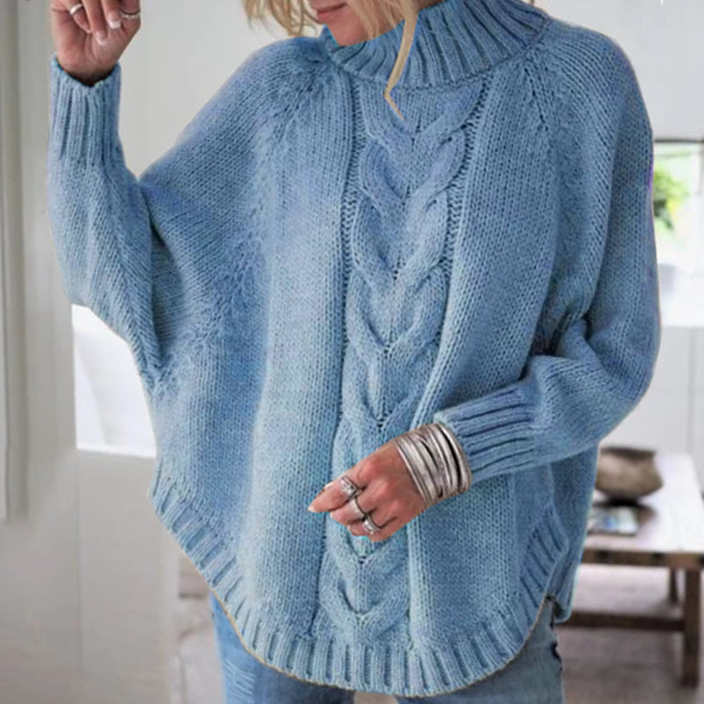 Tracey | Relaxed Cable Poncho Sweater