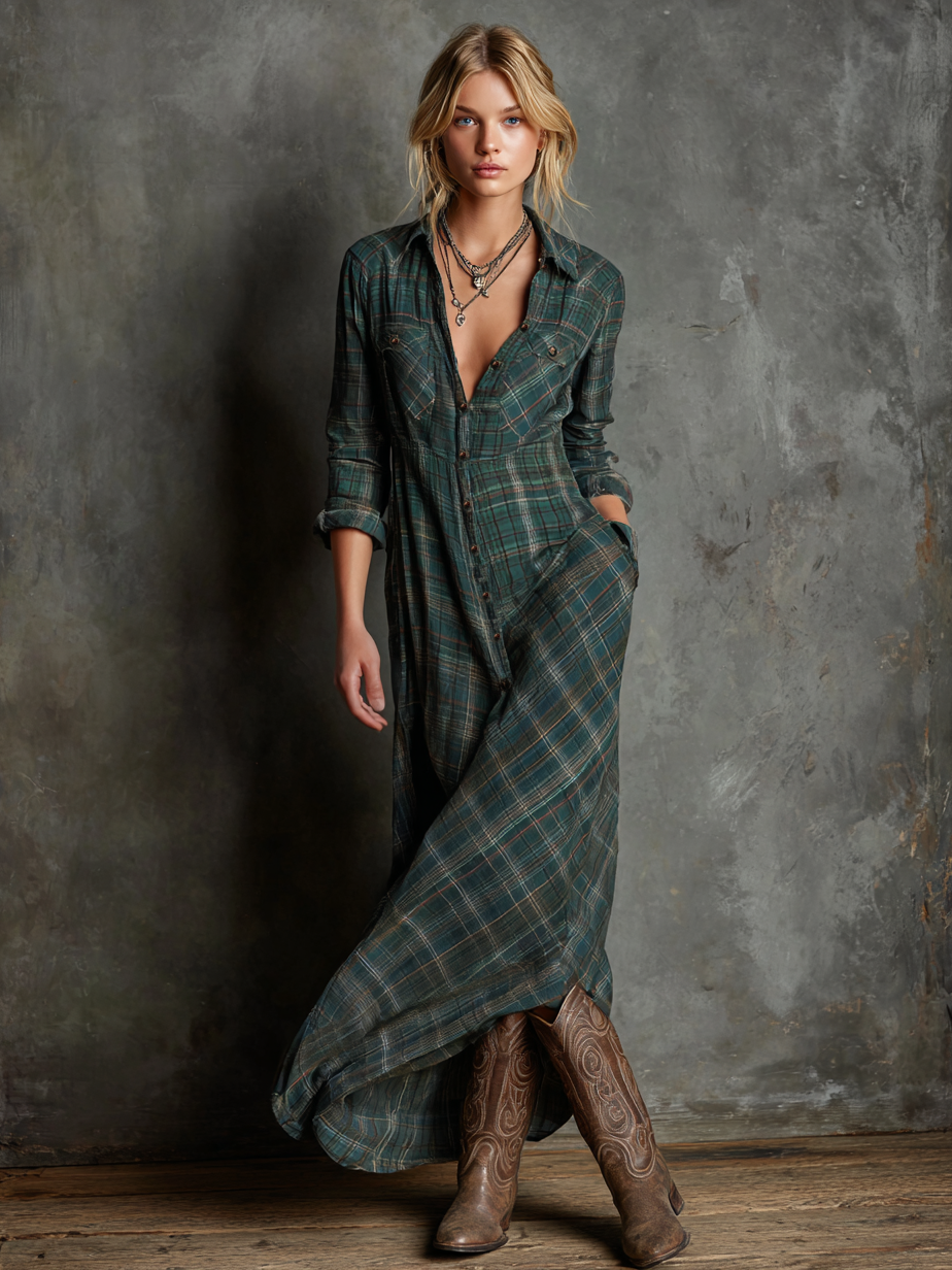Hazel | Western Plaid Dress