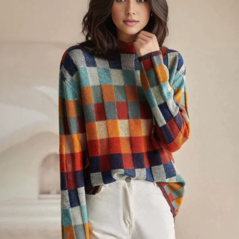 Phoebe | Colorblock Check Sweater