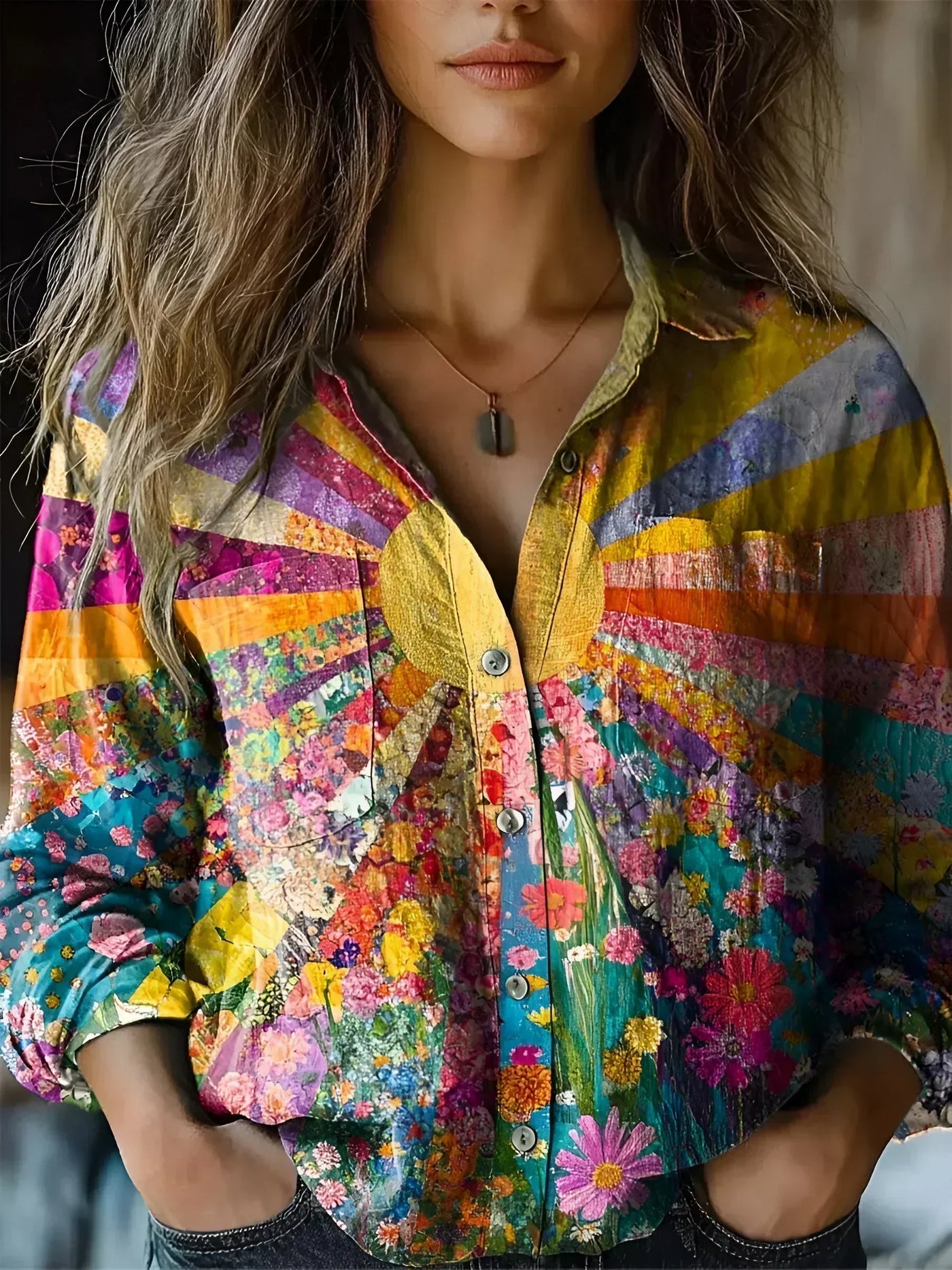 Kristy | Radiant Floral Sunburst Blouse
