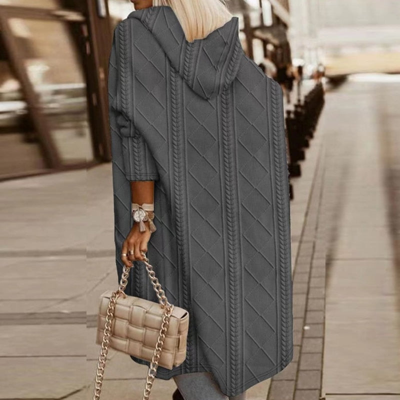 Stephanie  | Long Knit Hooded Cardigan