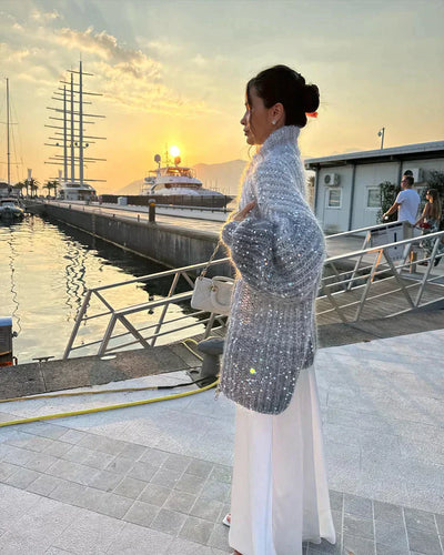 Holly | Shimmer Knit Zip Sweater